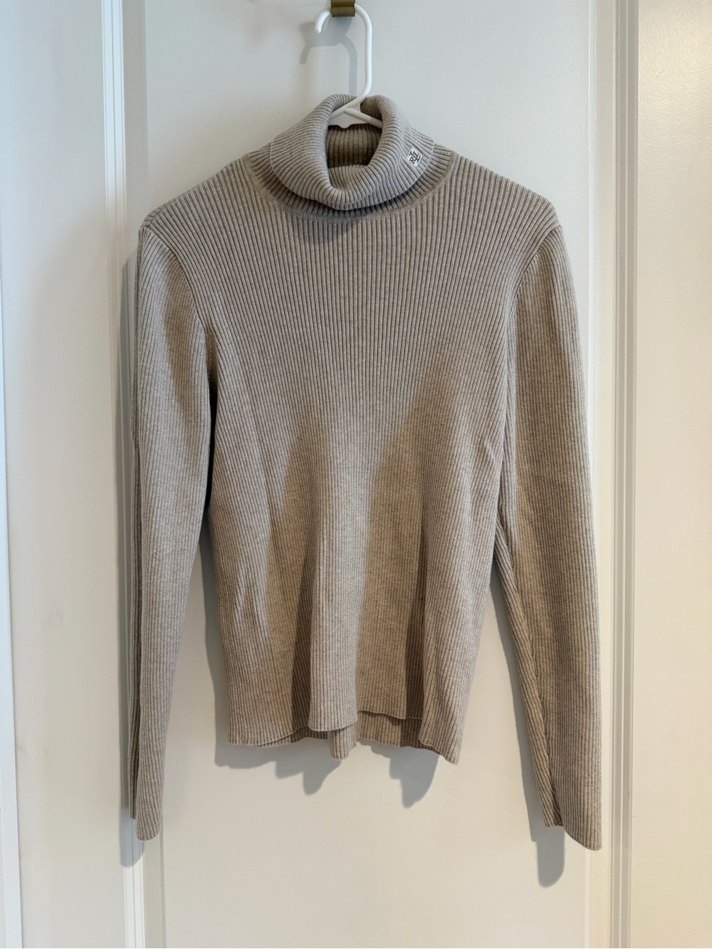 Ralph Lauren Women's Ribbed Turtleneck Sweater in Light Beige